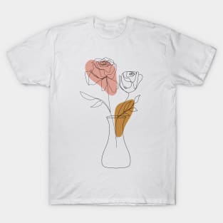 Botanical One Line Art Rose Flowers T-Shirt